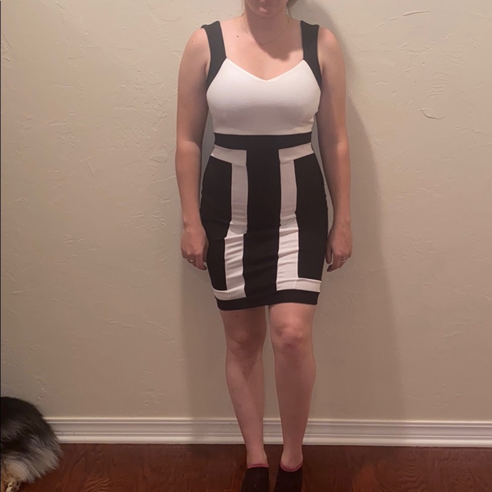 black and white midi dress